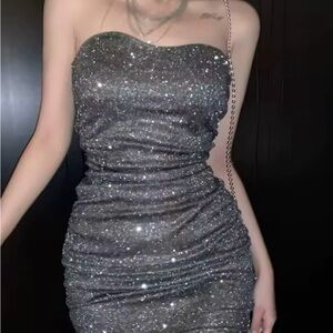 Elegant Silver Strapless Dress